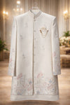Men’s Pearl White Jacquard Silk Indo-Western