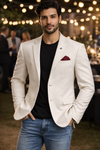 Party Wear Off-White Matty Fabric Blazer – Elegant Modern Fit