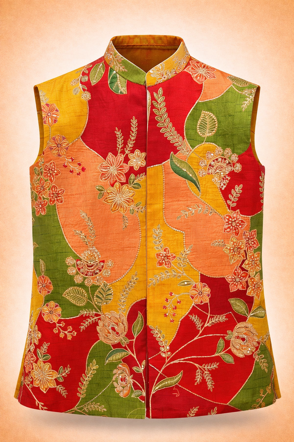 Men’s Multicolor Floral Embroidered Patchwork Ethnic Jacket