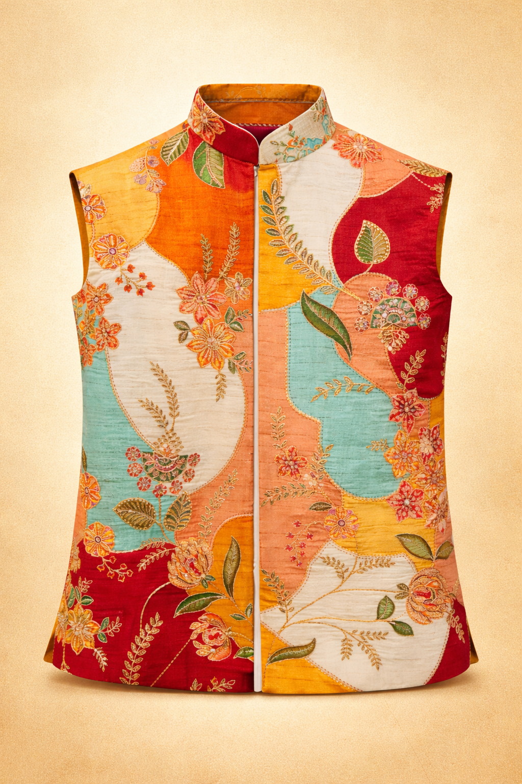 Men’s Multicolor Floral Embroidered Patchwork Ethnic Jacket
