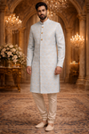 Men Sky Blue & Gold Woven Pattern Kurta with Ethnic Semo Indo