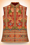 Men’s Red Multicolor Royal Scenic Embroidered Ethnic Jacket