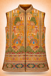 Men’s Mustard Yellow Multicolor Royal Scenic Embroidered Ethnic Jacket