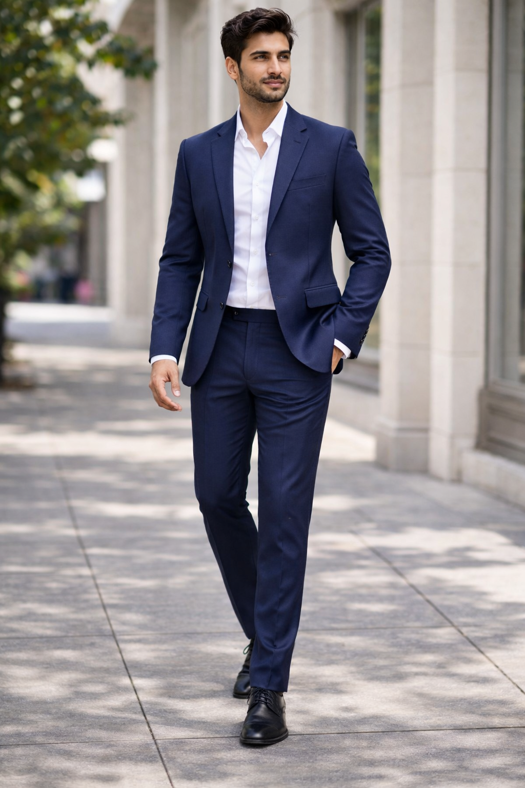 Men’s Navy Blue Formal Matty Blazer With Unstitched Pant Fabric Two-Piece Set