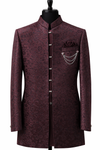 Men’s Wine Maroon Jacquard Self-Patterned Indo-Western Sherwani