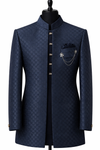 Men’s Navy Blue Jacquard Self-Patterned Indo-Western Sherwani