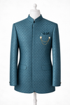 Men’s Teal Blue Jacquard Self-Patterned Indo-Western Jacket