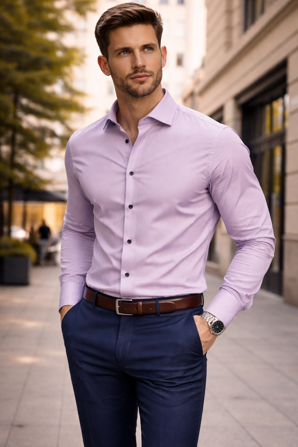 Men’s Light Onion Satin Lycra Solid Formal Shirt