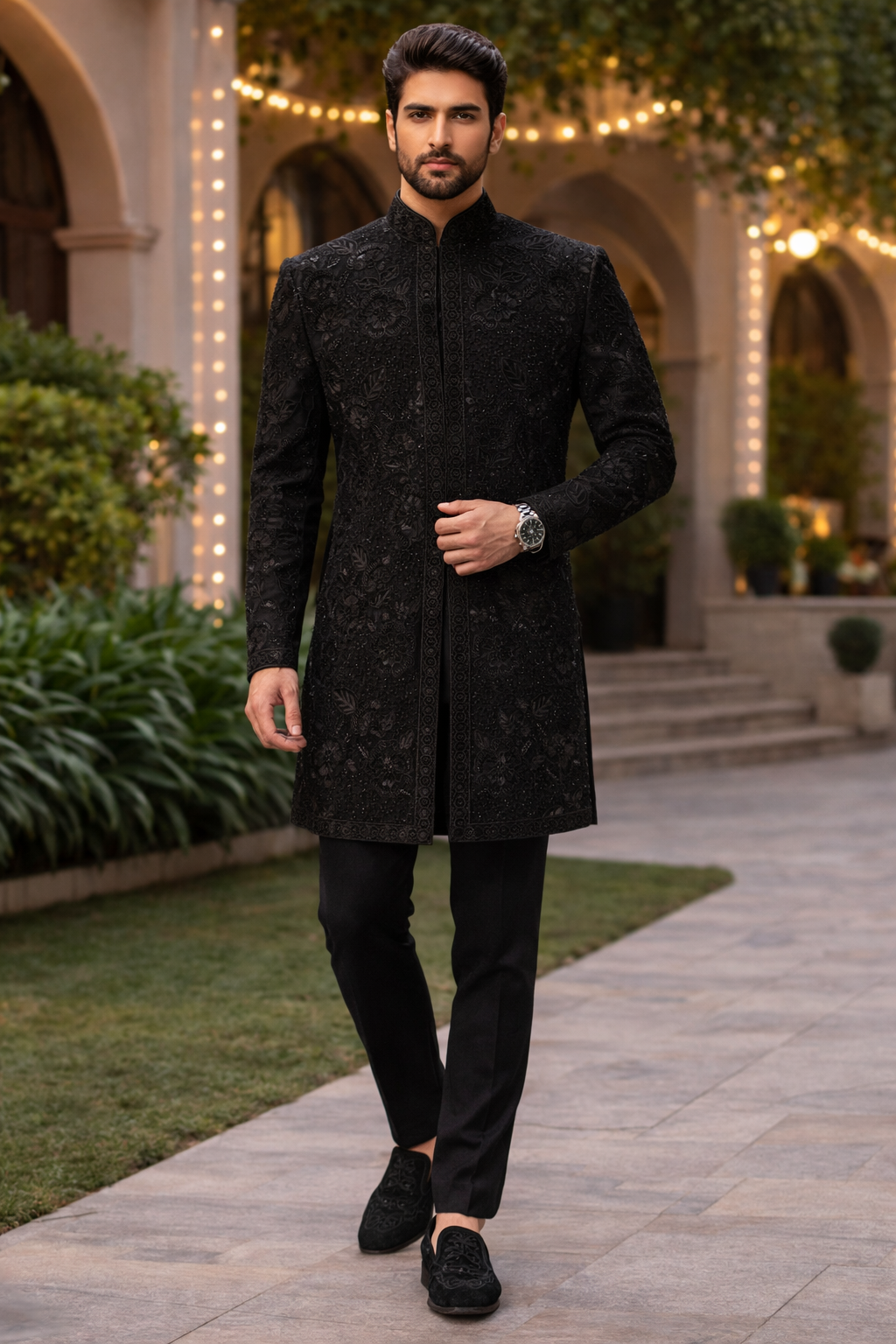 Men’s Black Embroidered Sherwani