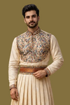 Cream Embroidered Angrakha Sherwani
