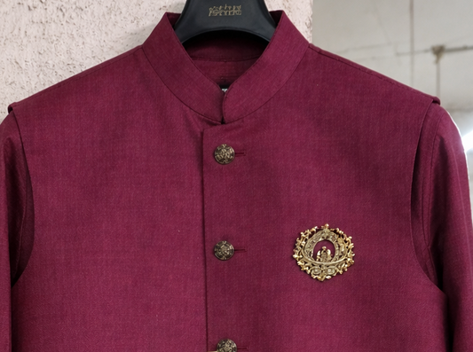 Men Maroon Plain Self Textured Shirt Jacket Set