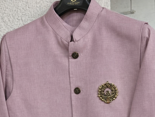 Men Light Mauve Plain Self Textured Shirt Jacket Set