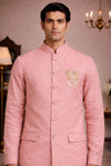 Men’s Pink Pure Linen Kurta Jacket Set