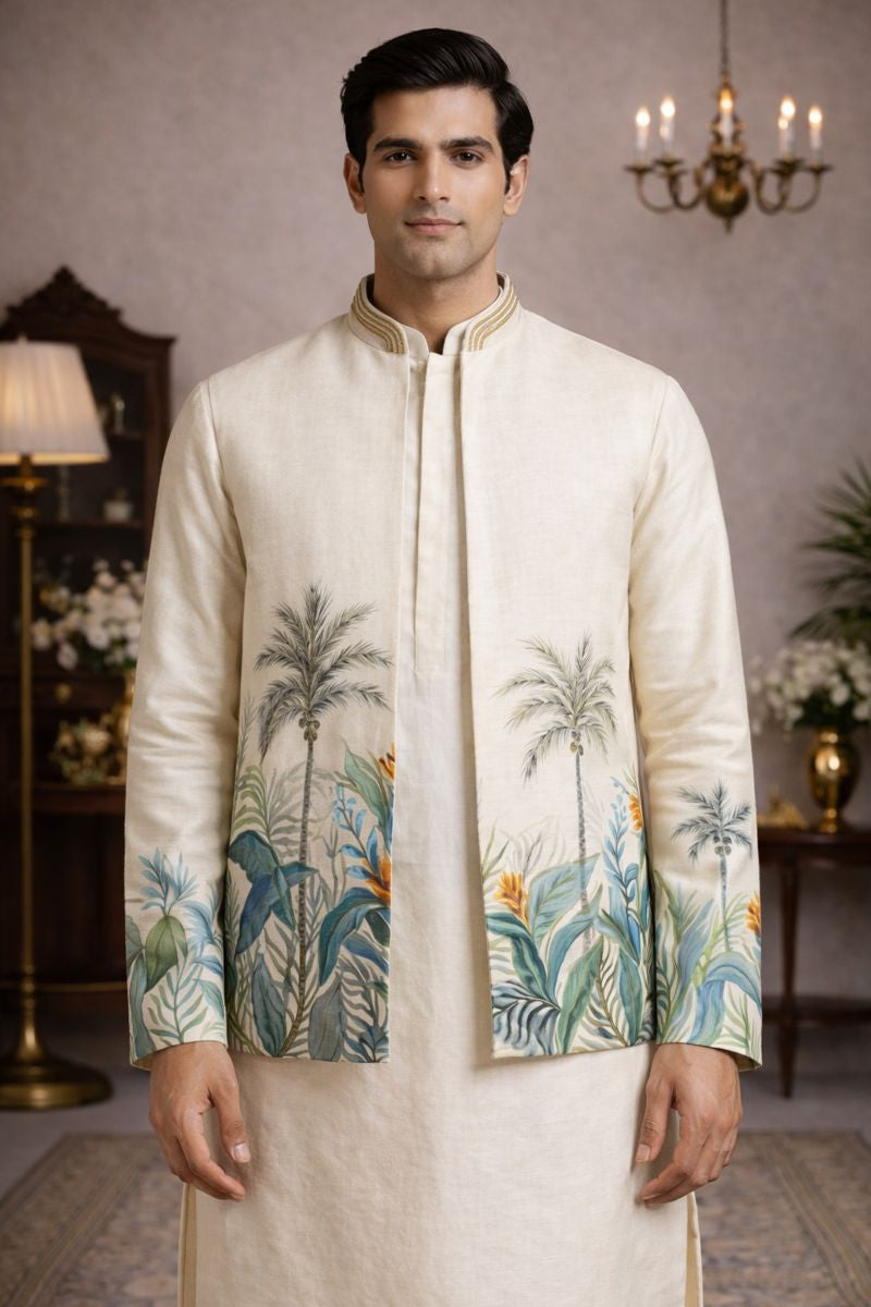 Men’s Cream Pure Soil Kurta Jacket Set