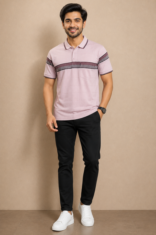 Men's Premium Pink Striped Polo T-Shirt |