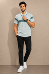 Premium Men's Navy Blue Mandarin Collar T-Shirt |