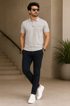 Men’s Light Grey Textured Polo T-Shirt