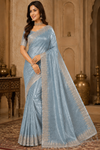 Women's Powder Blue Woven Silk Saree with Elegant Zari Border