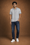 Men’s Light Grey Vertical Stripe Polo T-Shirt