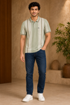 Men’s Sage Green Vertical Stripe Polo T-Shirt
