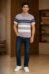 Men’s Mauve Horizontal Stripe Polo T-Shirt