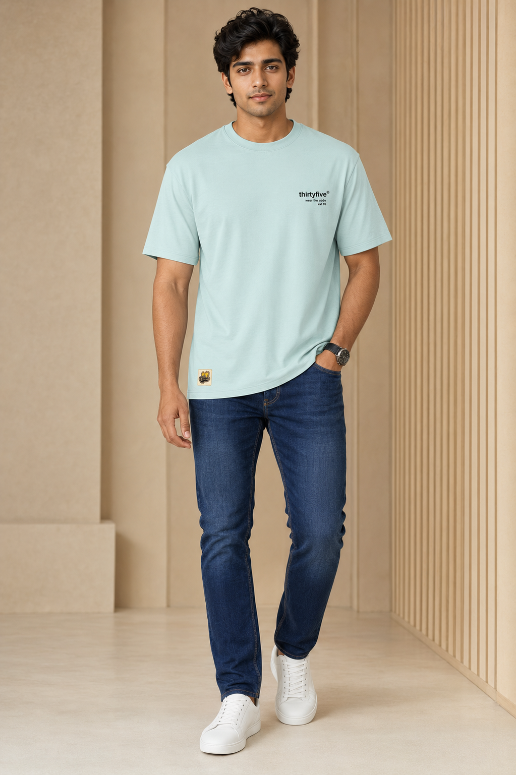Men’s Ice Blue Typography Oversized T-Shirt