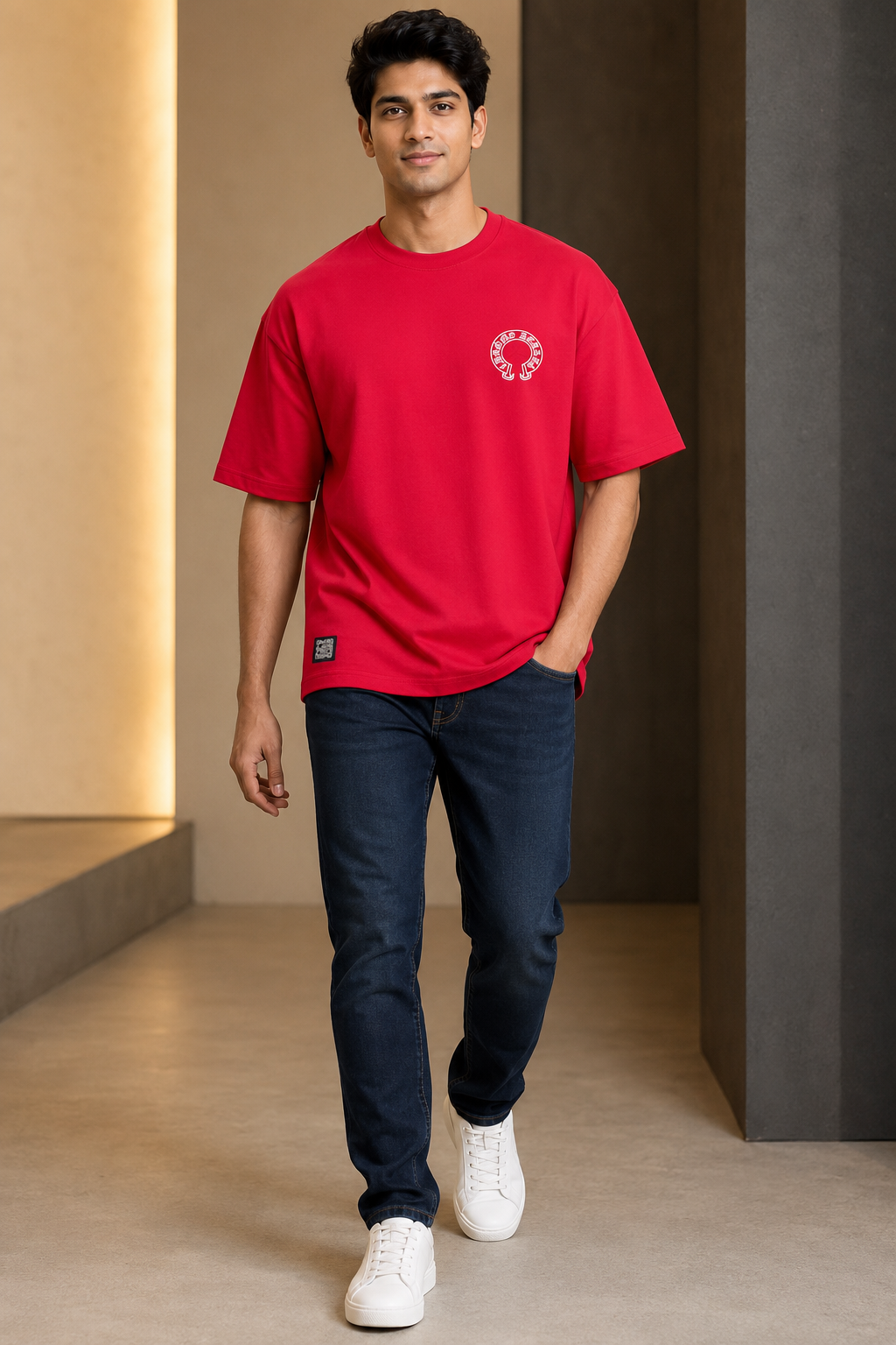 Crimson Red Oversized Graphic Print T-Shirt