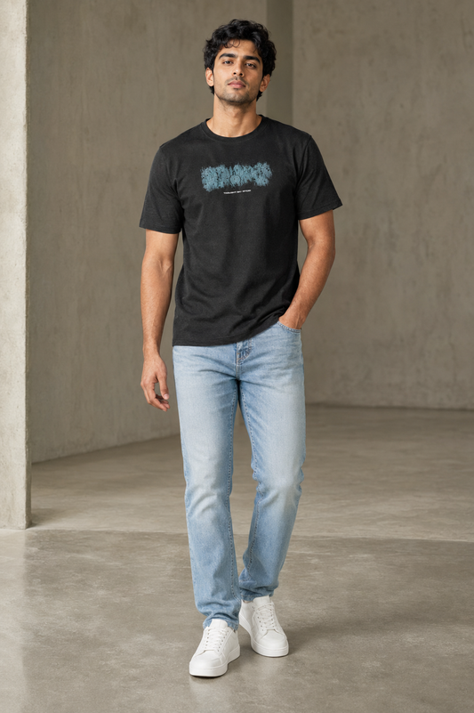 Men’s Black Graphic Print Round-Neck T-Shirt