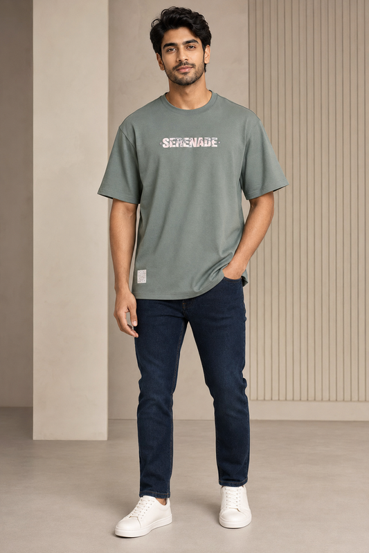 Men’s Sage Green Oversized Graphic Print T-Shirt
