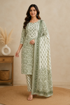 Elegant Olive Green Printed Cotton Kurta Set with Dupatta