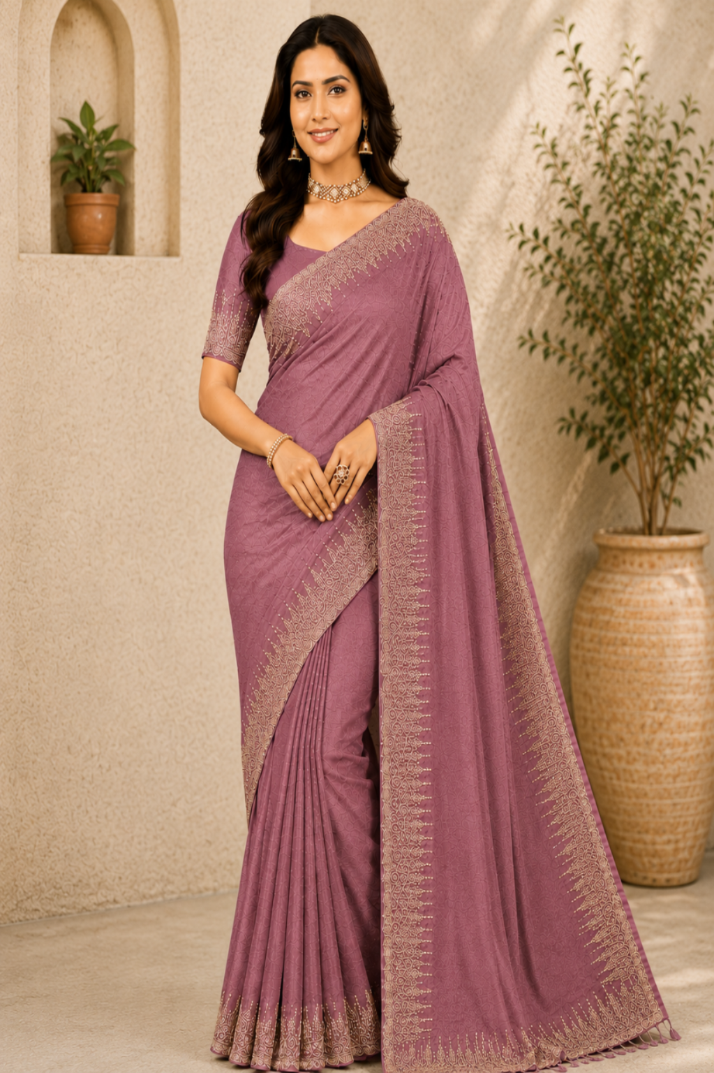 Women's Elegant Lavender Woven Silk Blend Saree with Rich Zari Border
