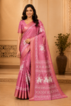Elegant Pink Floral Soft Silk Saree with Rich Zari Border