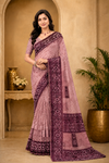 Graceful Lavender Printed Saree with Rich Purple Designer Border