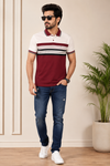 Classic Burgundy Stripe Polo T-Shirt for Men