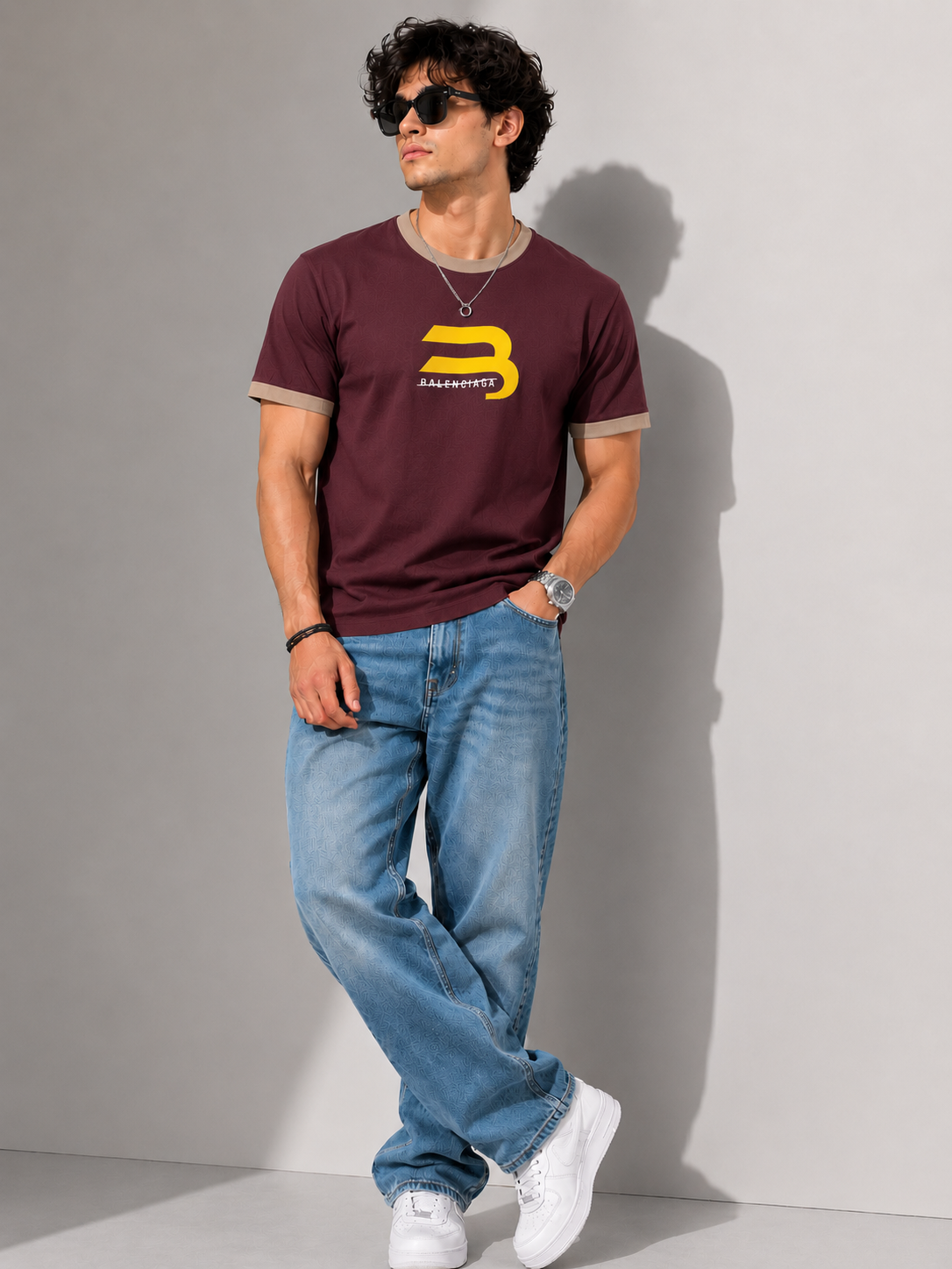 Men's Maroon Graphic Print Round Neck T-Shirt