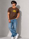 Men's Coffee Brown Graphic Print Round Neck T-Shirt