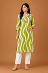 C'LAI Women's Lime Green Abstract Print Straight Kurta