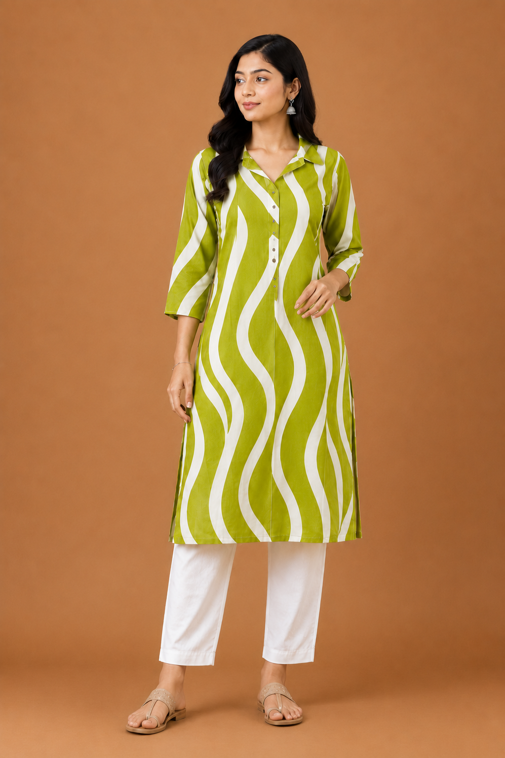 C'LAI Women's Lime Green Abstract Print Straight Kurta