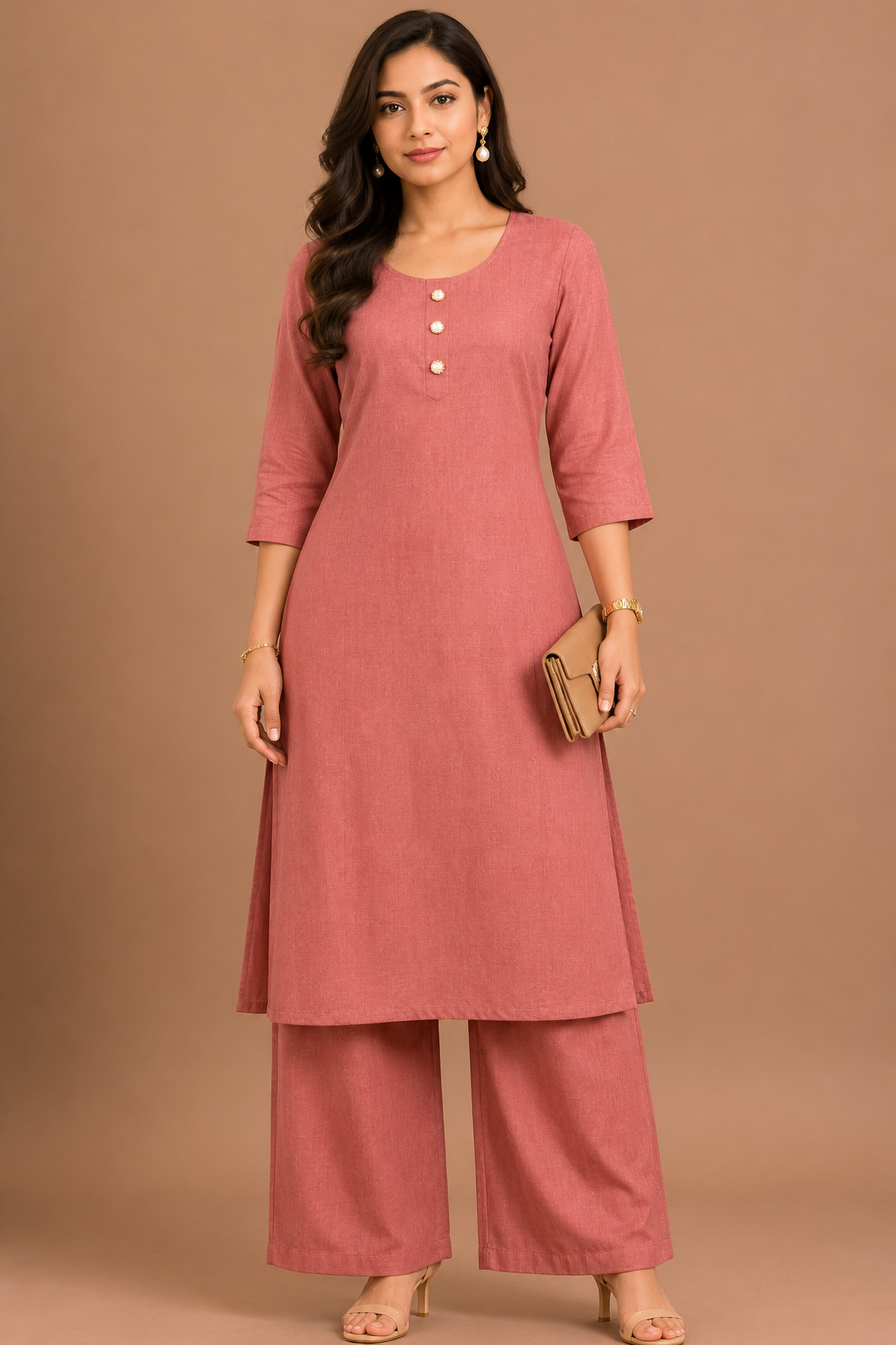 Dusty Rose Cotton Blend Co-Ord Set for Women
