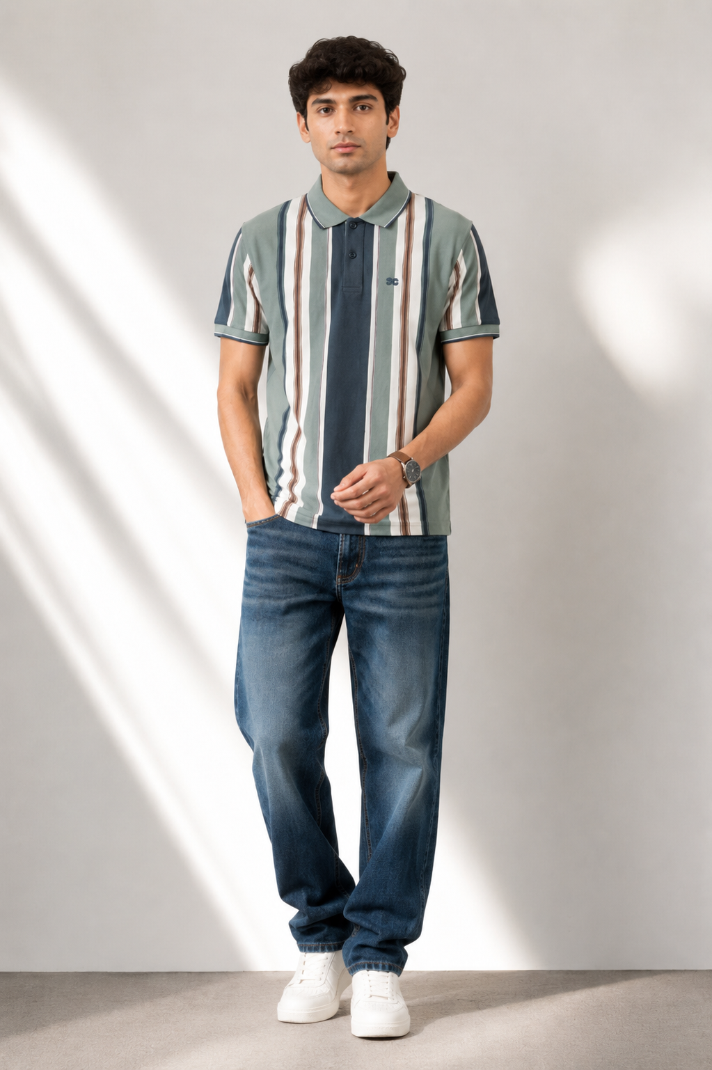 Men's Sage GREY Vertical Stripe Polo T-Shirt