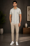 Men's olive green Vertical Stripe Polo T-Shirt