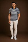 Men's Navy & White Striped Polo T-Shirt