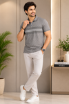 Men's Slate Grey Geometric Printed Polo T-Shirt