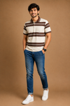 Men's Premium Brown Striped Polo T-Shirt