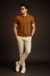 Men's Brown Textured Polo T-Shirt – Premium Casual Smart Fit