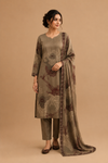 Elegant Taupe Floral Printed Kurta Pant & Dupatta Set for Women