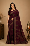 Royal Bandhani Wine Colour Saree with Designer Embroidered Pallu