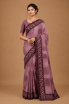 Dusty Rose Printed Saree with Deep Wine Border