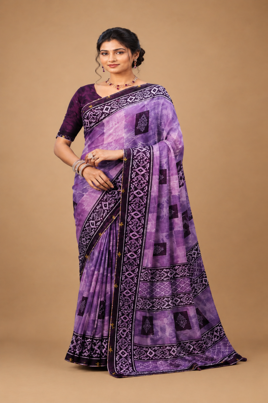 Lavender Elegance Printed Saree
