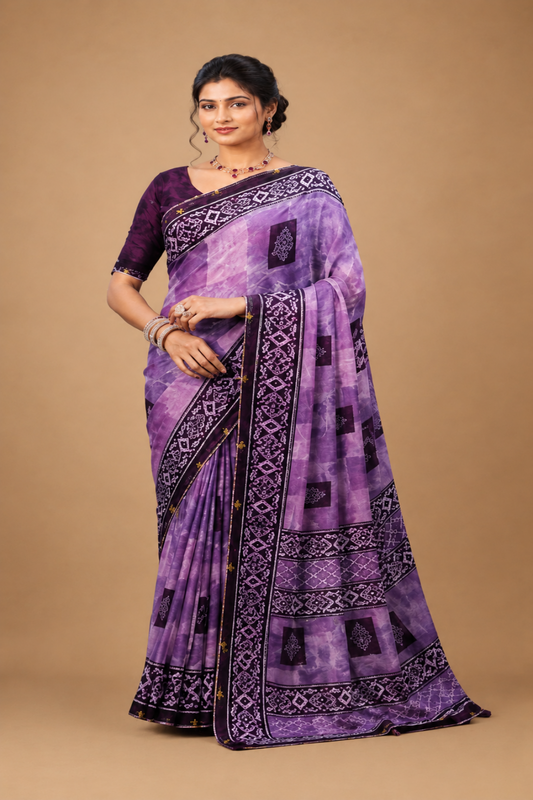 Lavender Elegance Printed Saree